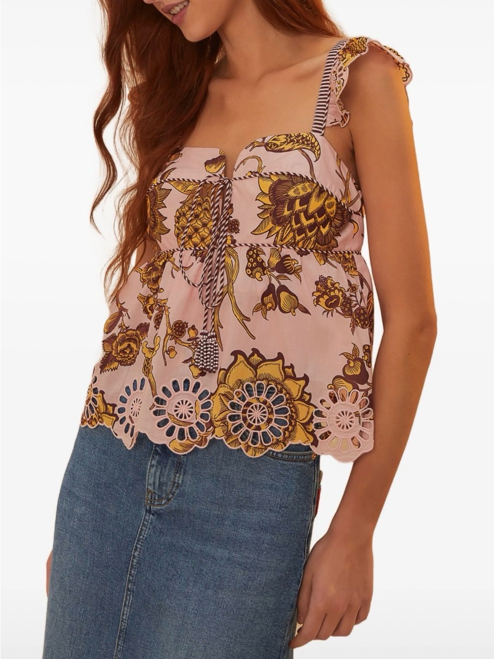 Farm Rio Tropical Landing Sleeveless Blouse Pink Cotton Floral XL Flowy NWT $180